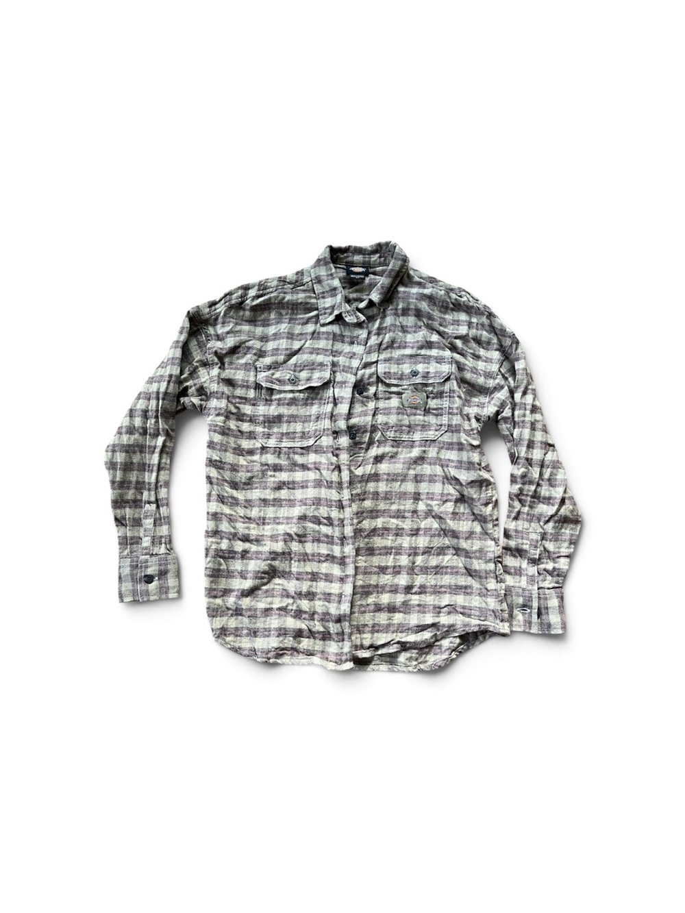Dickies Light Gray and Lavender Plaid Button-Front Shirt